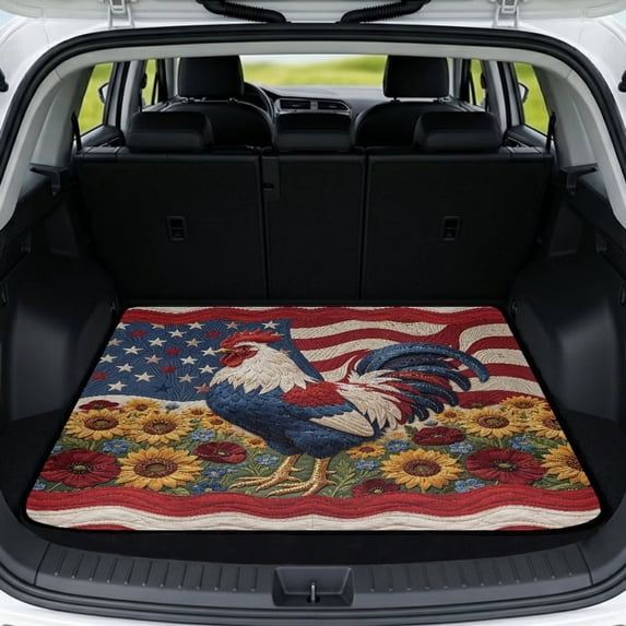 DISNIMO Rooster Sunflower Print Heavy Duty Cargo Liner American Flag Printed All Weather Car Trunk Mat with Non-Slip Backing Machine Washable Dog Seat Cover Fits for SUV Truck Sedan