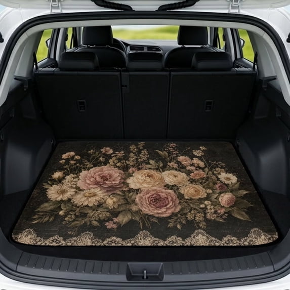DISNIMO Rose Printed Universal Car Trunk Mat 29" x 39" Decorative Cargo Liner Floor Mat All Weather Trunk Protection Trimmable to Fit Heavy Duty Car Trunk Mat Suitable for Most Car Models