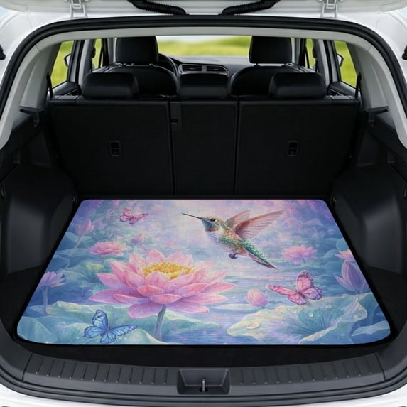 DISNIMO SUV Cargo Liner for Dogs Hummingbird Flower Butterfly Print Non-Slip Backing Cargo Cover Machine Washable Trunk Protector Mat Heavy Duty Rear Trunk Liner Universal Fits for All Season