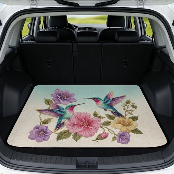 DISNIMO SUV Cargo Liner for Dogs Hummingbird Flower Printed All Weather Trunk Mat Non-Slip Scratch-Proof Pet Cargo Liner Floor Mat Suitable for Most Car Models