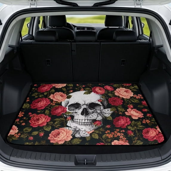 DISNIMO SUV Cargo Liner for Dogs Skull Flower Printed All Weather Trunk Protection Cargo Liner Non-Slip Scratch-Proof Rear Trunk Cover Fits for SUV Truck Sedan