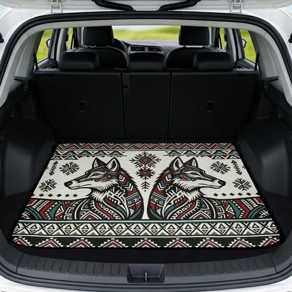 DISNIMO SUV Trunk Liner for Dogs Wolf Aztec Print Anti-Slip Cargo Mat Car Boot Protection All Weather Trunk Mat Suitable for Most Car Models