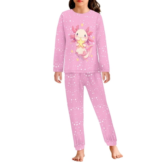 DISNIMO Salamander Pink Pajama Set for Kids Boys Long Sleeve Pajamas Size 7-8 Pj Pants Set Kids Pjs for Girls Pjs Sets Elastic Waist Long Top Girls Cute Sleep Wear Long