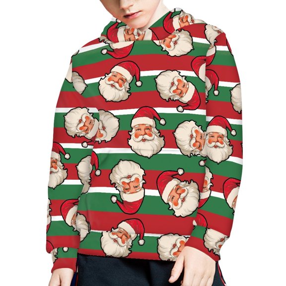 DISNIMO Santa Claus Christmas Hoodie Boys Hooded Pullover Sweatshirts with Hoodies Sweatshirt Girls Fall Hoodies 11-13 Hoodie Sweatshirts for Boys and Girls Fall Clothing Streetwear Striped