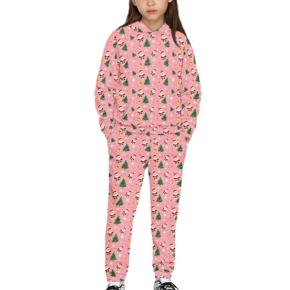 DISNIMO Santa Claus Christmas Hoodie Kids Girls Hoodies Sets for Girls 2 Piece Hoodie Outfits Kids 8-9 Hooded Sweatshirt Set Girls Pullover Sweatshirt with Pockets Kids Drop Shoulder Hoodies Boys