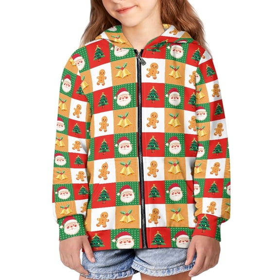 DISNIMO Santa Claus Hoodie Girls Christmas Hoodies Kids Christmas Tree Hoodie Kids Plaid Hoodie Boys Zip Up Hoodies Size 8-10 Girls Sweatshirt Girls Hooded Sweatshirts Juniors Jackets Casual Jacket
