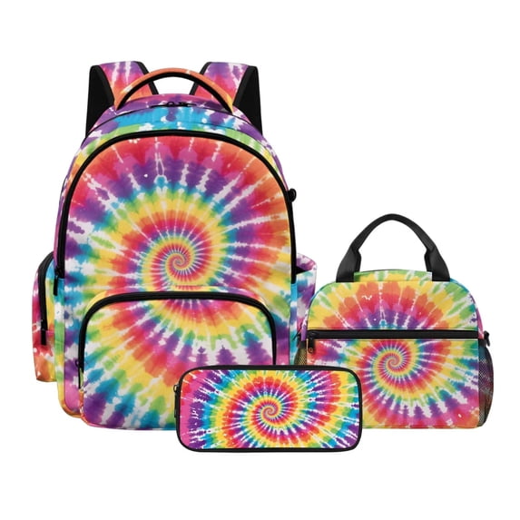 DISNIMO School Backpack for Kids, Tie Dye Print 3Pcs Backpack Set with Lunch Box and Pencil Case, Lightweight Bookbag Set for Kindergarten Elementary Students, Back to School Gift