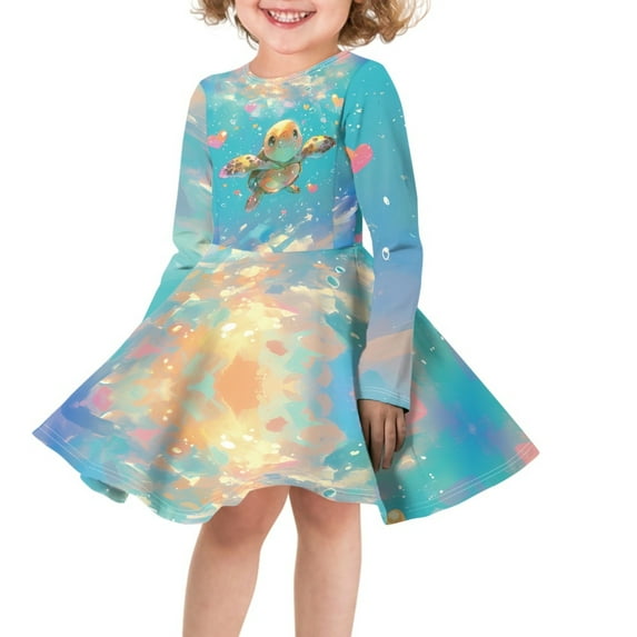 DISNIMO Sea Turtle Dress Girls Cute Long Sleeve Dresses for Girls 15-16 Dress for Children Clothes Girls Dresses Casual Midi Dress Girls Swing Dress Long Sleeve Twirl Dresses Girls Pullover Dress
