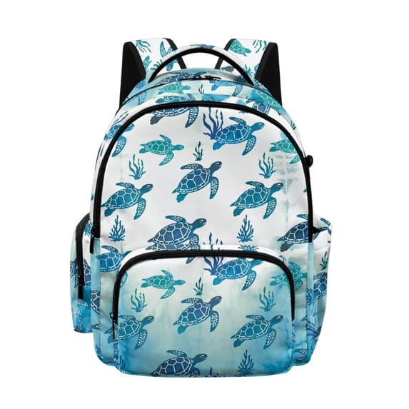 DISNIMO Sea Turtle Print 17 Inch School Backpack for Boys Girls, Multi Compartments Bookbag for Primary & Junior High Students with Water Bottle Holders