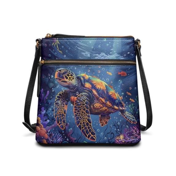 DISNIMO Sea Turtle Print Crossbody Bag Purse for Women PU Leather Shoulder Handbag with Adjustable Strap Hobo Bags Purses with Zipper