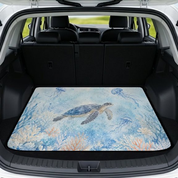 DISNIMO Sea Turtle Printed Car Trunk Liner for Pets Heavy Duty Rear Cargo Floor Mat with Non-Slip Backing Universal Size Protective Mat for Sedan SUV & Truck
