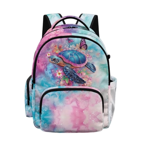 DISNIMO Sea Turtle Printed Girls Backpack Butterfly Flower Print School Backpack for Kids Teens Girls Lightweight 17 Inch Bookbag with Padded Strap for Primary Middle Students, Back to School Gifts
