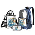 thumbnail image 1 of DISNIMO Shark Print 17 Inch Clear Backpack for School, Heavy Duty PVC See Through School Bookbag with Lunch Bag & Pencil Case, Back to School Gift for Boys, 1 of 4