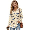 thumbnail image 1 of DISNIMO Shark Printed Shirts for Women Waffle Hoodies V Neck Sweatshirts Long Sleeve Pullover Tops for Daily Wear, XL, 1 of 7