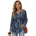 thumbnail image 1 of DISNIMO Skull Floral Printed Pullover Tops for Women Long Sleeve Sweatshirts V Neck Hoodies Waffle Shirts for Fall Winter, 3XL, 1 of 7