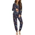 thumbnail image 1 of DISNIMO Skull Flower Print Womens Pajama Sets 2 Piece Pj Sets Long Sleeve Button Down Sleepwear Nightwear Soft V Neck Lounge Set with Long Pants, 1 of 7