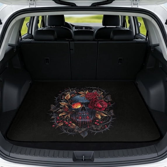 DISNIMO Skull Rose Print Cargo Mat for SUV All Weather Trunk Mat with Non-Slip Backing Heavy Duty Rear Trunk Protection Cargo Liner Suitable for Most Car Models, 29 x 39 Inches