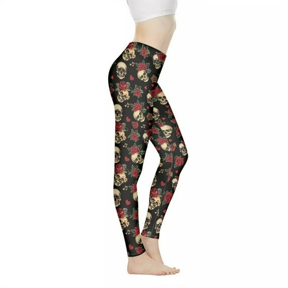 DISNIMO Skull Rose Printed High Waisted Yoga Pants for Women, Breathable Workout Leggings Tummy Control, Soft Yoga Pants Leggings for Workout Sport, Black, 3XL