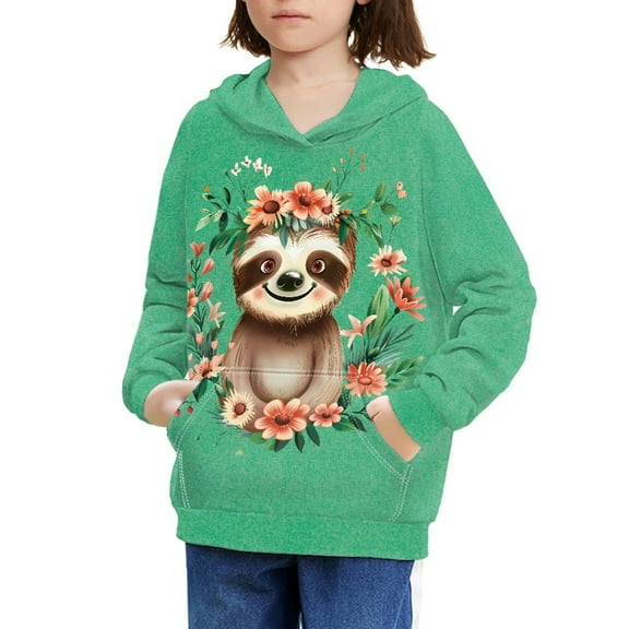 DISNIMO Sloth Hoodie for Girls Flower Hoodies for Kids 8-10 Pullover Long Sleeve Hoodies for Boys Hooded Sweatshirts Hoodie Sweatshirt Children Holiday Clothes Fall/Winter
