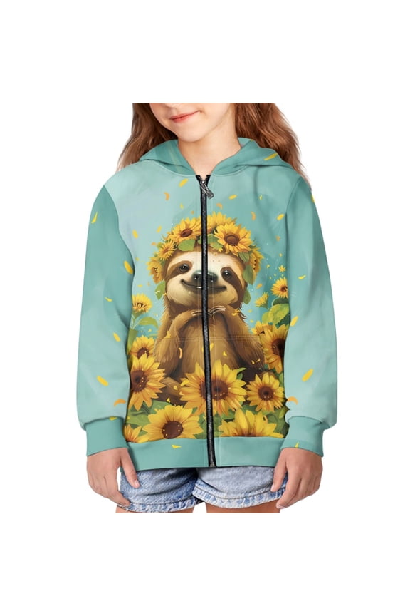 Sloth Hoodie for Girls Sunflower Hoodie Kids Animal Hoodies for Boys Zip Up Sweatshirt Girls 14-16 Hoodies Sweatshirt Teens Cute Zipper Hoodie for Kids Hoodie Jacket Children Hooded Jackets
