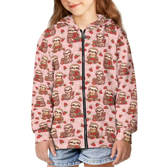 DISNIMO Sloth Strawberry Hoodie Girls 8-10 Graphic for Gym Hoodie Girls Heart Hooded Sweatshirt Zip Hoodie Kids Animal Jacket Fall Hooded Jackets Girl Sweatshirts Hoodies Child Zip Up Hoodie