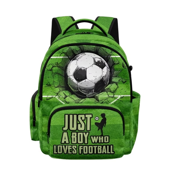 DISNIMO Soccer Ball Printed 17 Inch Kids School Backpack Lightweight Large Bookbag with Side Mesh Pockets Front Zipper Pocket for Teens Student Daily Use