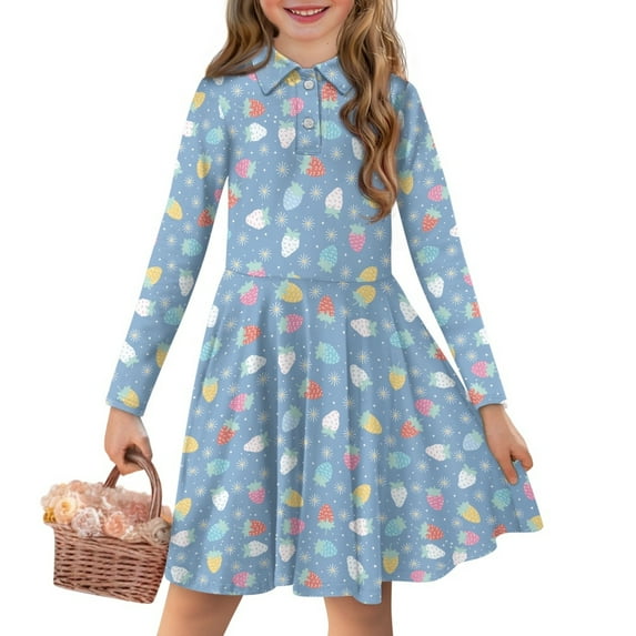 DISNIMO Strawberry Dress Girls 11/12 Dresses for Kids Dandelion Dress Girls Midi Long Sleeve Dress for Youth Skater Dress Knee Length Dress Girls Twirly Dresses for Childrens Holiday Dresses Kids