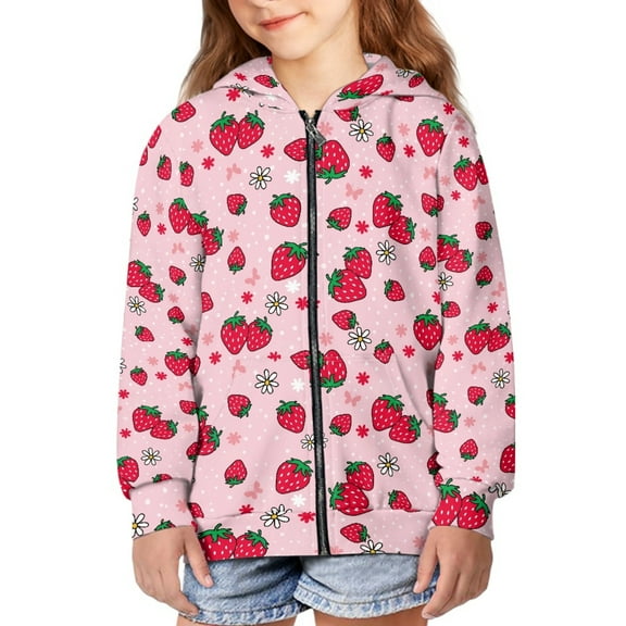 DISNIMO Strawberry Girls Hoodie with Zipper Size 14-16 Daisy Hoodies Sweatshirts for Kids Preppy Sweatshirt Jacket with Hood Zippered Hoodie Boys Hoodies Jackets Coat Children Fall Clothing