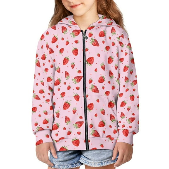 DISNIMO Strawberry Hoodie Girls Pink Hoodie Kids Cute Sweatshirt Zip Front Hoodies for Boys Hooded Zip Up Sweatshirts Size 8-10 Girl Hoodie Jacket for Girls Hooded Coat Casual Fall Clothes