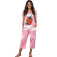 thumbnail image 1 of DISNIMO Strawberry Printed Women's Short Sleeve Pajama Sets Comfy Sleepwear Soft 2 Piece Pjs Set Summer Tops and Capri Pant, S, 1 of 7