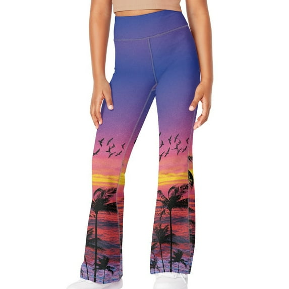 DISNIMO Summer Beach Girls Flare Leggings High Waisted Yoga Pants Bootcut Dance Casual Pants Activewear Kids Bell Bottoms Girls 13-14 Bell Bottoms Leggings for Kids Bell Bottom Pants Boys