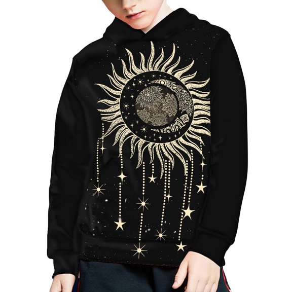 DISNIMO Sun Moon Hoodie Boys Star Hoodie Pullover Kids Hoodie Sweatsuit Boys Hoodies Sweatshirts for Kids Fall Hoodie with Pockets Kids Clothes Hoodies Children Hoodies 14/16 Girls Soft Black