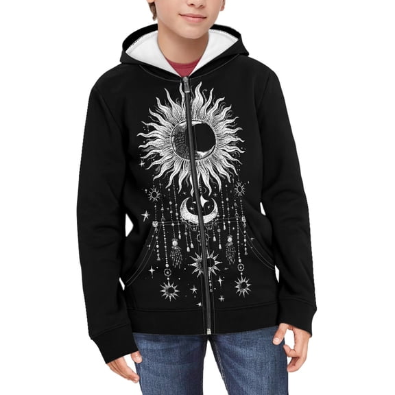 DISNIMO Sun Moon Hoodie Kids Zippered Hoodies Girls Hooded Sweatshirt Size 14-16 Sweatshirts for Teens Trendy Jackets Children Boys Jacket Hoodie with Pockets and Zipper Hoodies Girls Galaxy Hoodie