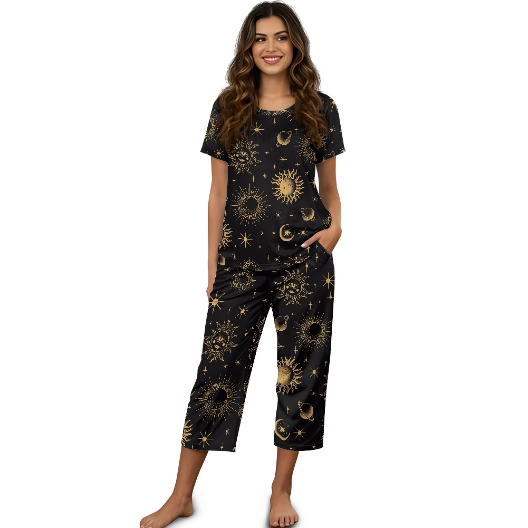 Moon Pyjamas DISNIMO Sun Moon Printed Pajamas Set for Women, Star Printed Sleepwear ...