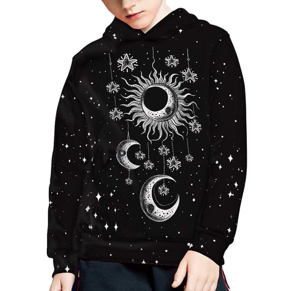 DISNIMO Sun Moon Pullover Hoodies for Boys Star Hoodie Galaxy Sweatshirt Kids Streetwear Hoodie with Pockets Girls Hooded Sweatshirts Size 6-7 Children School Fall Clothes Boy
