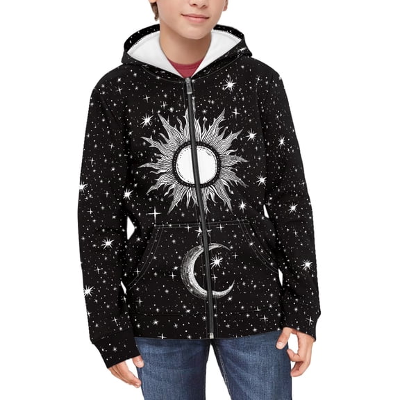 DISNIMO Sun and Moon Zip Up Hoodie Boys Galaxy Hoodie Kids Zipper Sweatshirt for Boys Hooded Zip Up Sweatshirts Size 11-13 Girls Hooded Jackets Hoodie Teenager Child Hooded Jacket Polyester Hoodie