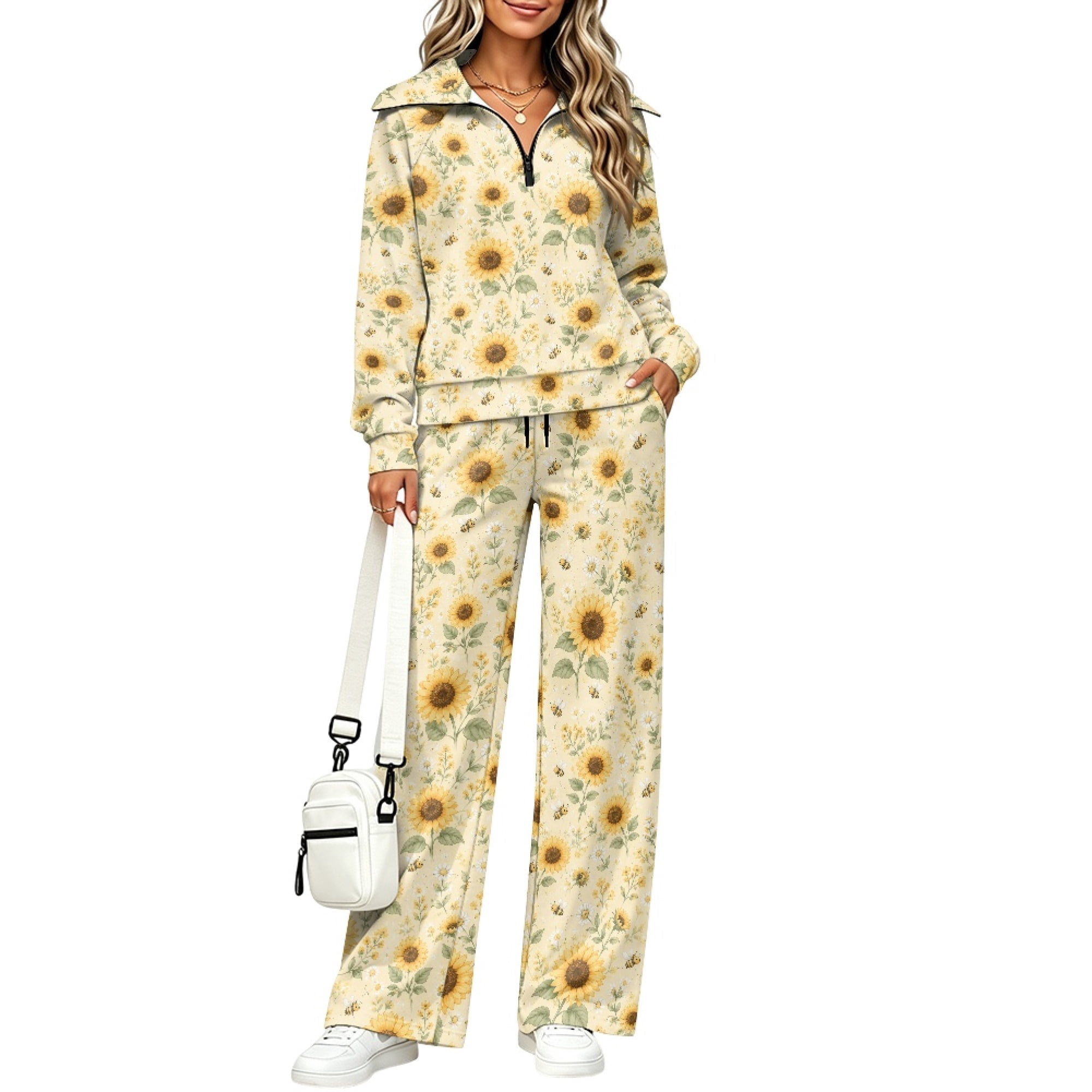 DISNIMO Sunflower Bee Pattern Tracksuits, Pullover Design Sweatsuits ...