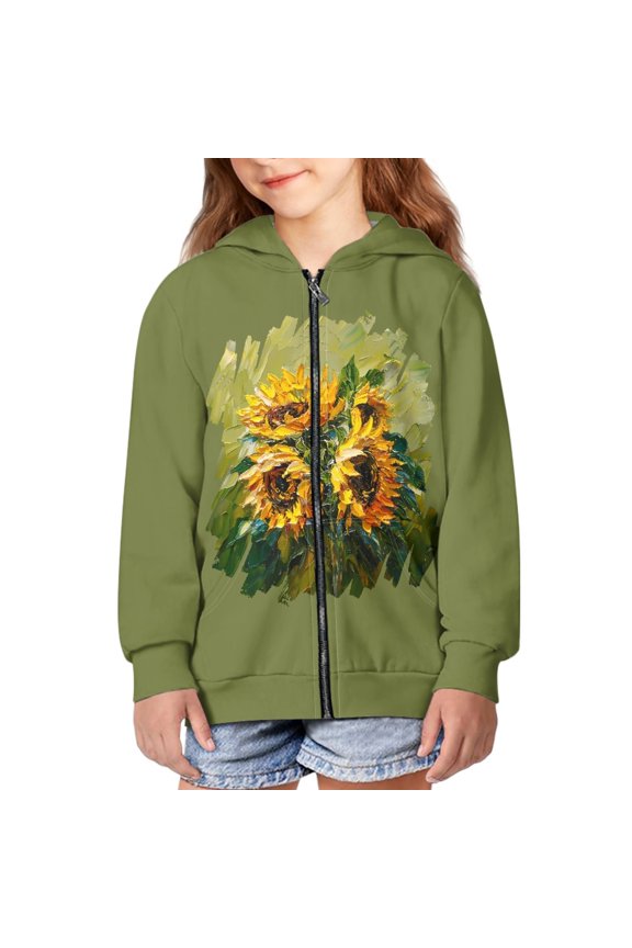 Sunflower Hoodie Kids Zippered Hoodies Girls Hooded Sweatshirt Size 8-10 Sweatshirts for Girls Trendy Jackets Children Boys Jacket Hoodie with Pockets and Zipper Hoodies Girls Flower Hoodie