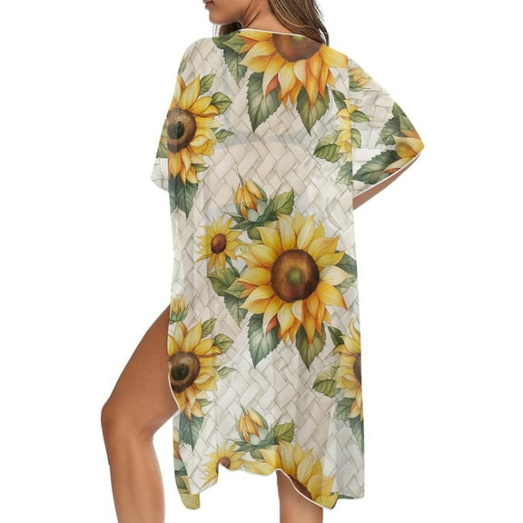 DISNIMO Sunflower Print Womens Swimsuit Cover Ups Summer Kimono Beach Cover Up Open Front Cardigan Swimwear Coverup for Women