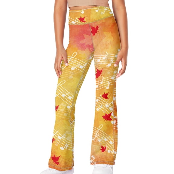 DISNIMO Thanksgiving Fall Girls Wide-Leg Pants Flare Leggings for Girls 12Y Crossover High Waisted Kids Bell Bottom Pants with Pockets for Yoga High Waisted Bell Bottoms Dance Workout