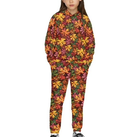 DISNIMO Thanksgiving Fall Maple Leaf Hoodie Pullover Hoodies for Girls Hoodie and Joggers Set Kids Hoodies Set for 10/12 Years Boy Hooded Sweatshirt Soft Hoodies Girls Sport 2 Piece Hoodie Set