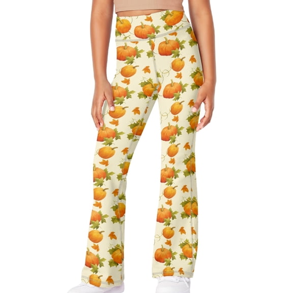 DISNIMO Thanksgiving Fall Pumpkin Flare Leggings size 9t Crossover High Waisted Bootcut Athletic Workout Dance Yoga Pants Preppy Bell Bottoms with 2 Pockets for Kids Yoga Pants