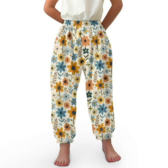 DISNIMO Thanksgiving Flower Bloomer Harem Pants for Girls Bloomers Trousers Long Harem Bloomers for Kids Bloomer Trousers 13-16 Harem Pants Loose Jogger Pants Casual Beach Pants Soft Yoga Pants