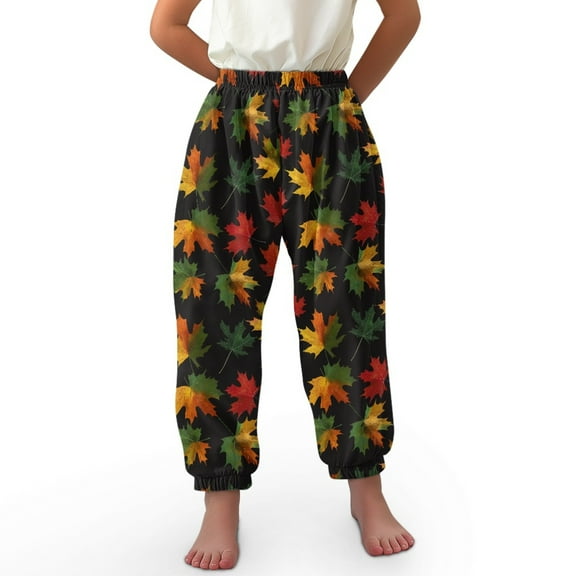 DISNIMO Thanksgiving Maple Leaf Bloomer Harem Pants Boys Baggy Sweatpants Size 3-7 Harem Bloomers Long Pants Loose Trousers for Boys Harem Pants Dance Pants Kids Elastic Waist Pants High Waist