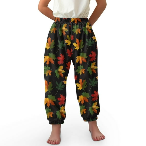 DISNIMO Thanksgiving Maple Leaf Bloomer Harem Pants Boys Baggy Sweatpants Size 3-7 Harem Bloomers Long Pants Loose Trousers for Boys Harem Pants Dance Pants Kids Elastic Waist Pants High Waist