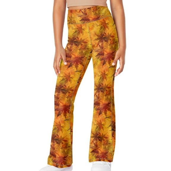 DISNIMO Thanksgiving Maple Leaf Flare Leggings for Girls Flare Leggings Size 9-10 Long Bell Bottoms for Girls Flare Leggings Kids Bell Bottom Yoga Pants Kids High Waisted Leggings Flare