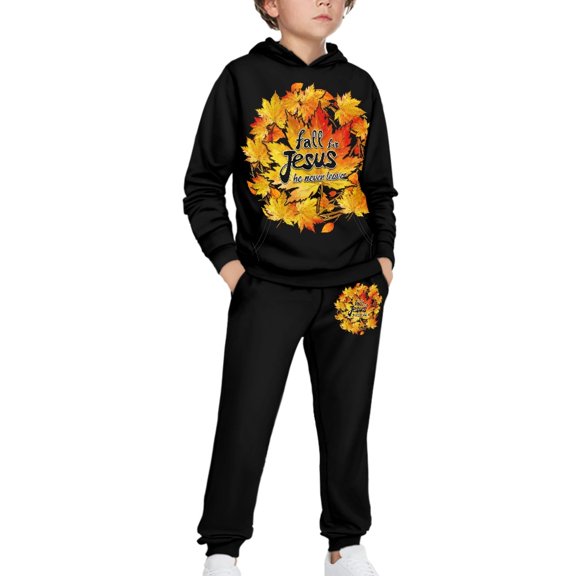 DISNIMO Thanksgiving Maple Leaf Hoodie Boys Kids Hoodies Set for 6/7 Years Boy 2 Piece Outfit Fall 2024 Clothes Hoodies Kids Cute Hoodie And Sweatpants Set Boys Pullover Hoodie with Design Hoodie