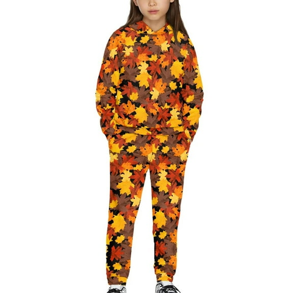 DISNIMO Thanksgiving Maple Leaf Hoodie Pullover Hoodies for Girls Hoodie And Joggers Set Kids Hoodies Set for 6/7 Years Boy Hooded Sweatshirt Soft Hoodies Girls Sport 2 Piece Hoodie Set Pockets