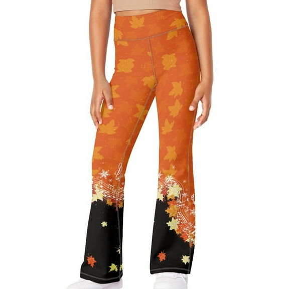 DISNIMO Thanksgiving Musical Note Leggings Flare for Kids Bell Bottoms Size 7-8 Yoga Pants Flare with Pockets for Girls Flare Leggings Long Length Flare Yoga Pants Elastic Waist Sport