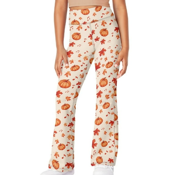 DISNIMO Thanksgiving Pumpkin Girls Flare Leggings 11-12 for Kids Bootcut Yoga Pants for Kids High Waisted Bell Bottoms for Dance Workout Yoga Pants Flare with Pockets